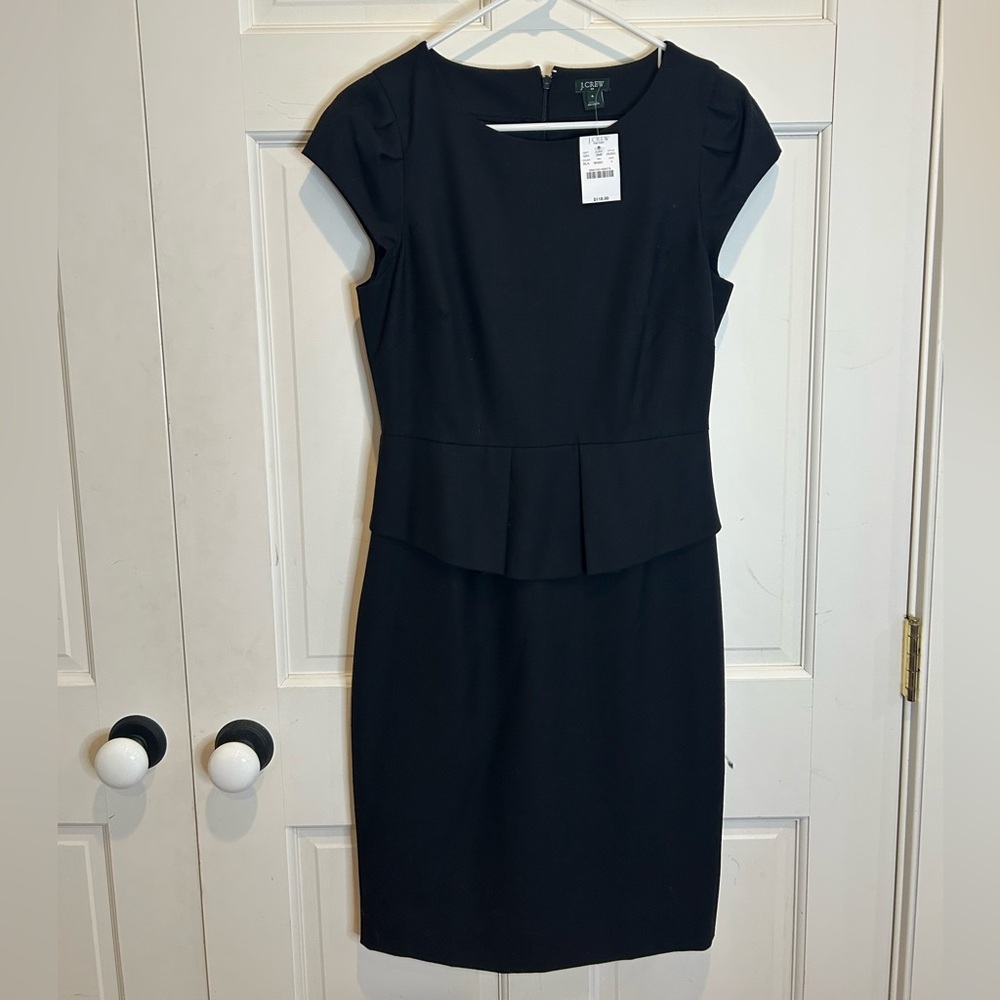 NWT J. Crew Factory Black Cap Sleeve Peplum Dress